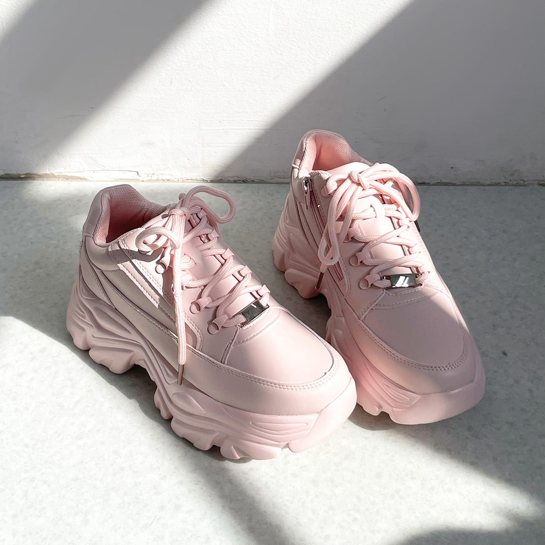 Shoes in Closet 軽量 厚底 ボリュームソール ファスナーつき ミッドカット スニーカー 1929 ピンク SIC-1929_PINK
