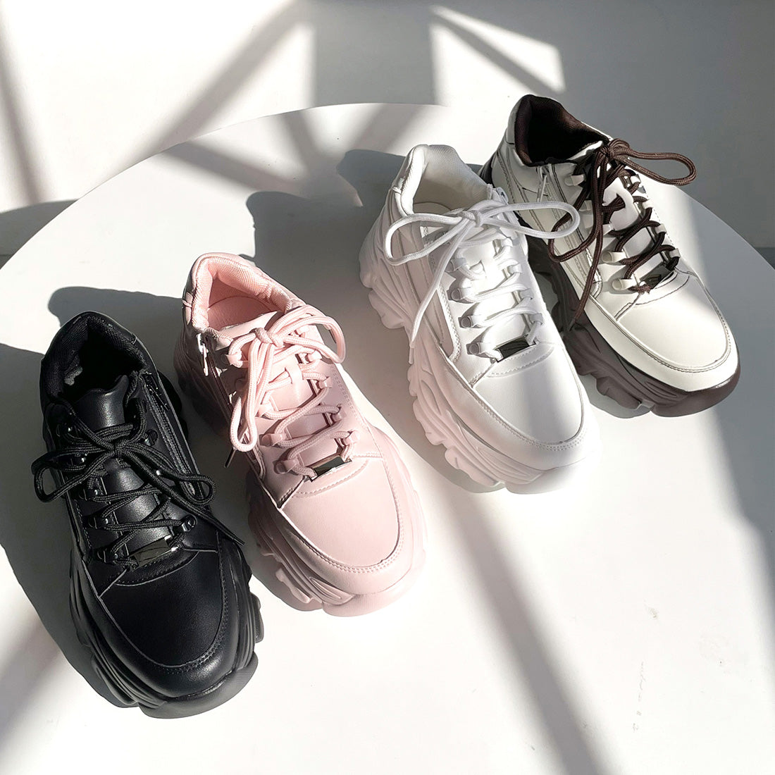 Shoes in Closet 軽量 厚底 ボリュームソール ファスナーつき ミッドカット スニーカー 1929 ピンク SIC-1929_PINK