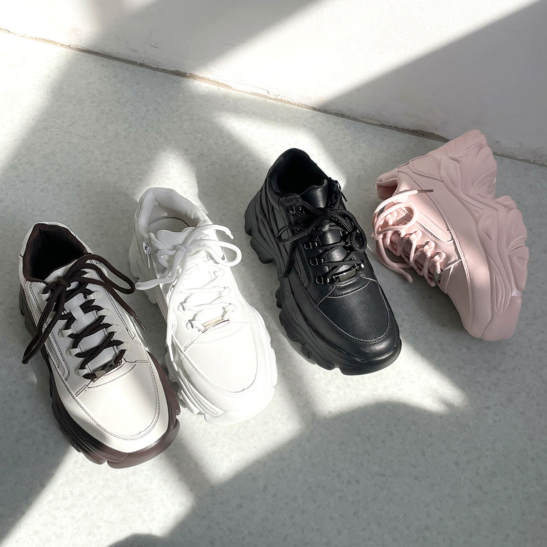 Shoes in Closet 軽量 厚底 ボリュームソール ファスナーつき ミッドカット スニーカー 1929 ピンク SIC-1929_PINK