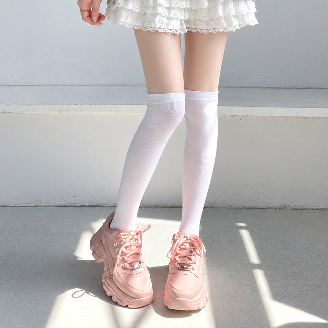 Shoes in Closet 軽量 厚底 ボリュームソール ファスナーつき ミッドカット スニーカー 1929 ピンク SIC-1929_PINK