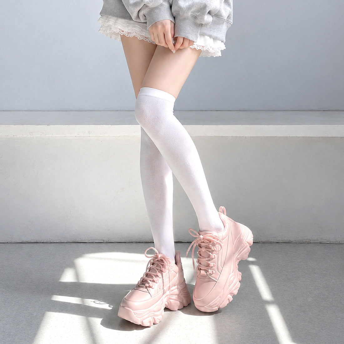 Shoes in Closet 軽量 厚底 ボリュームソール ファスナーつき ミッドカット スニーカー 1929 ピンク SIC-1929_PINK