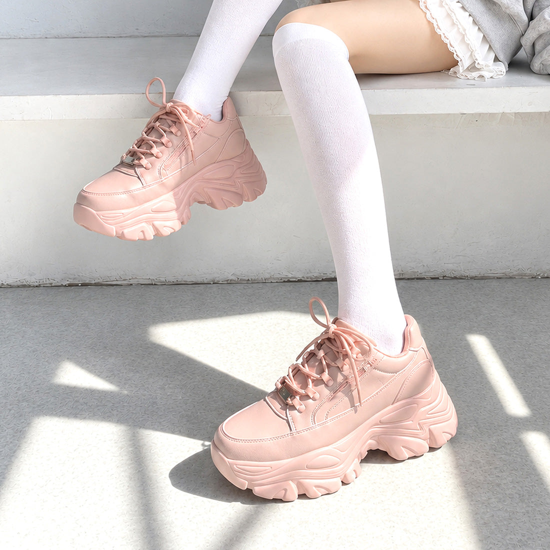 Shoes in Closet 軽量 厚底 ボリュームソール ファスナーつき ミッドカット スニーカー 1929 ピンク SIC-1929_PINK