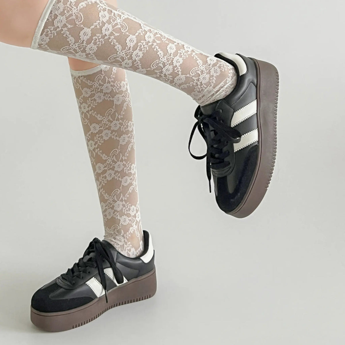 Shoes in Closet 軽量 厚底 ベーシック ダブルライン スニーカー 2448 ブラック SIC-2448_BLK