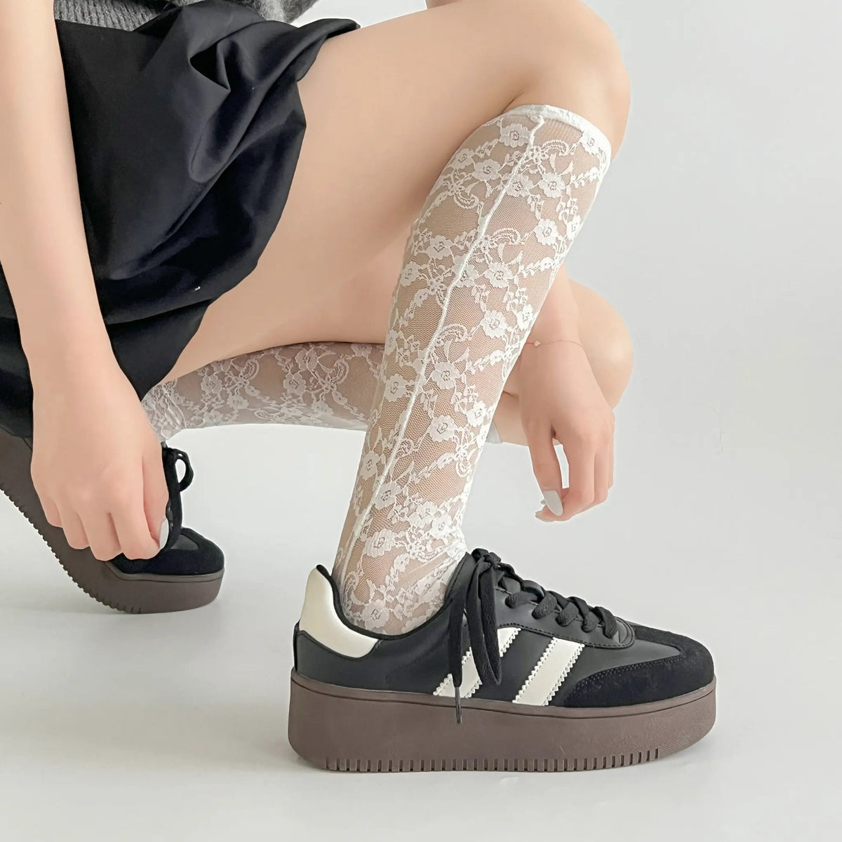 Shoes in Closet 軽量 厚底 ベーシック ダブルライン スニーカー 2448 ブラック SIC-2448_BLK