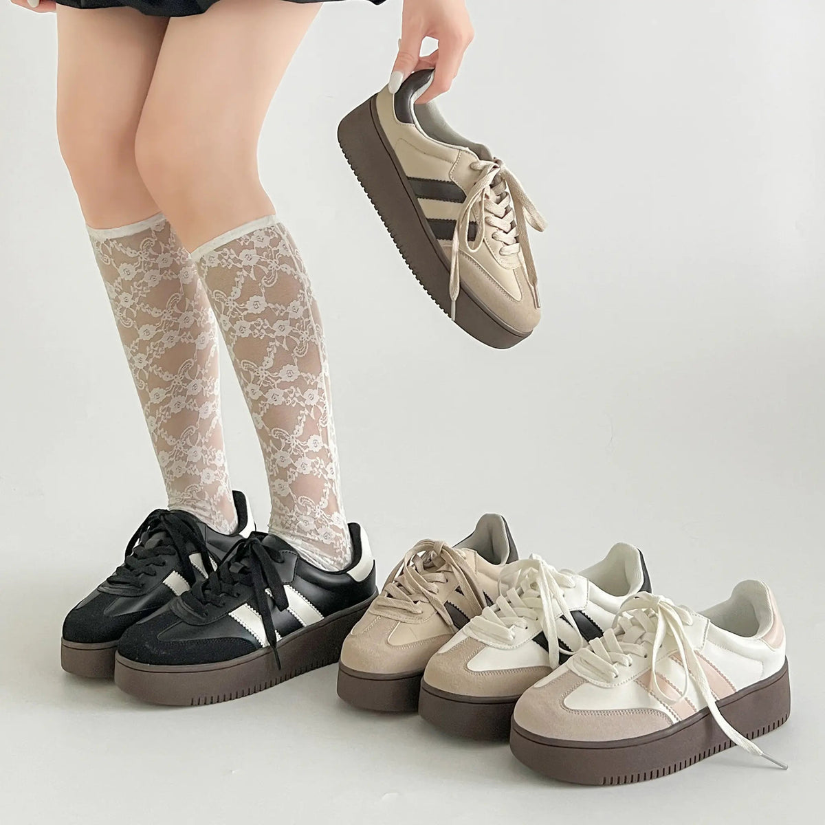 Shoes in Closet 軽量 厚底 ベーシック ダブルライン スニーカー 2448 ブラック SIC-2448_BLK