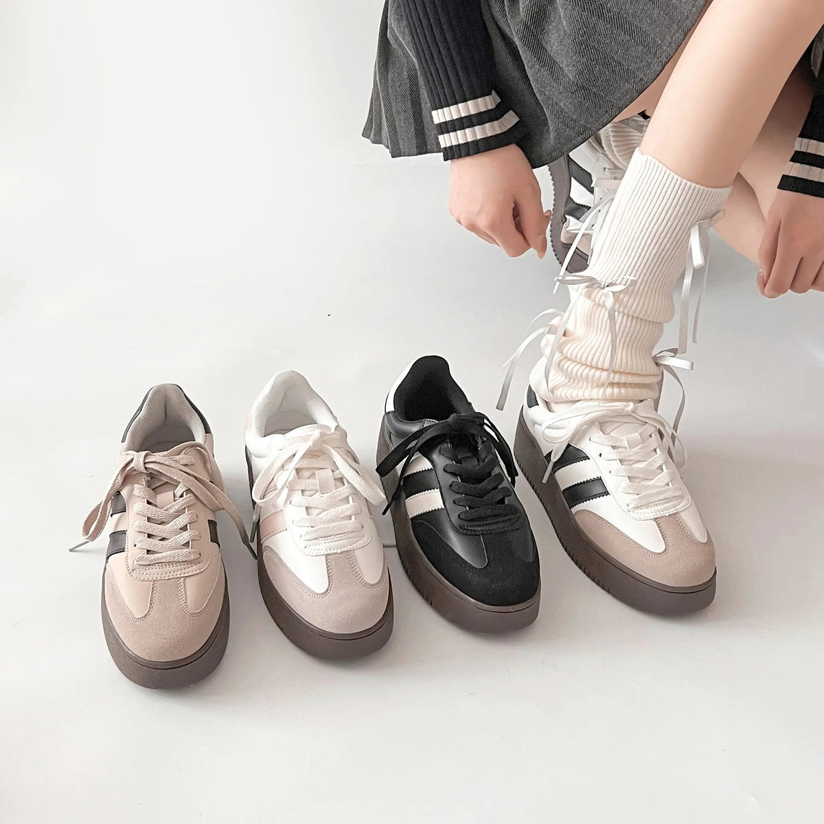 Shoes in Closet 軽量 厚底 ベーシック ダブルライン スニーカー 2448 ブラック SIC-2448_BLK