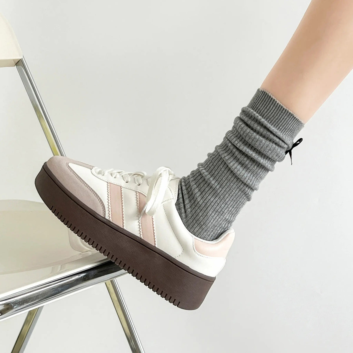 Shoes in Closet 軽量 厚底 ベーシック ダブルライン スニーカー 2448 ピンク SIC-2448_PINK