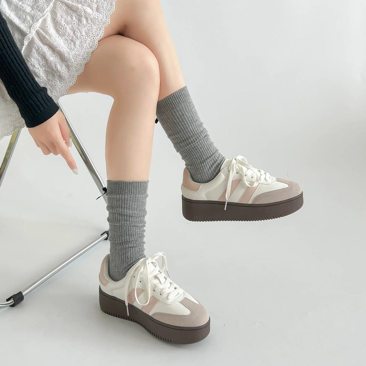 Shoes in Closet 軽量 厚底 ベーシック ダブルライン スニーカー 2448 ピンク SIC-2448_PINK