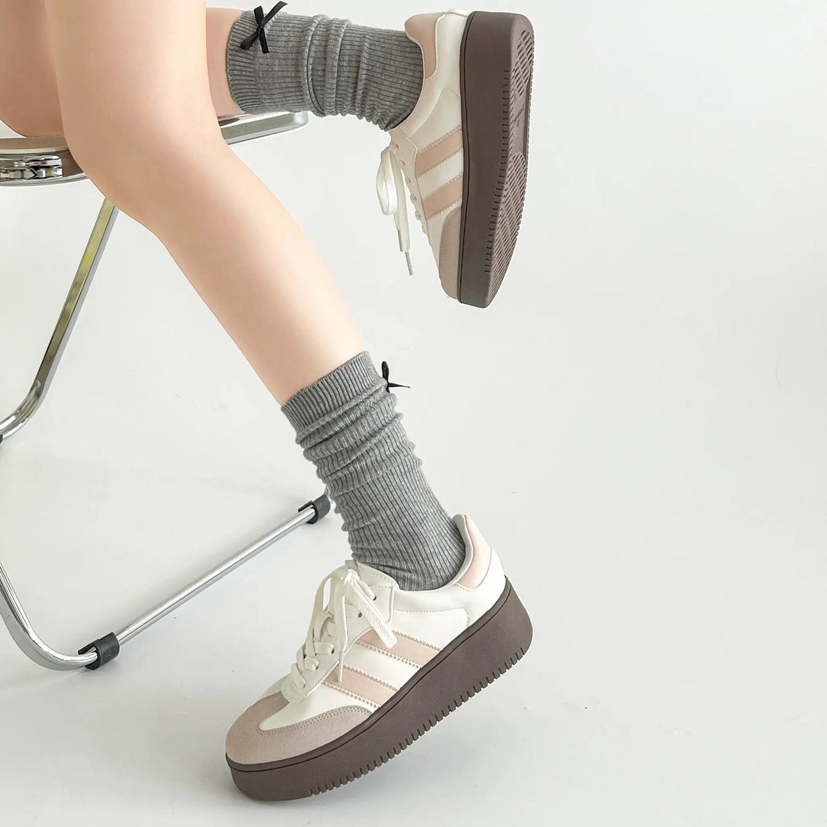 Shoes in Closet 軽量 厚底 ベーシック ダブルライン スニーカー 2448 ピンク SIC-2448_PINK