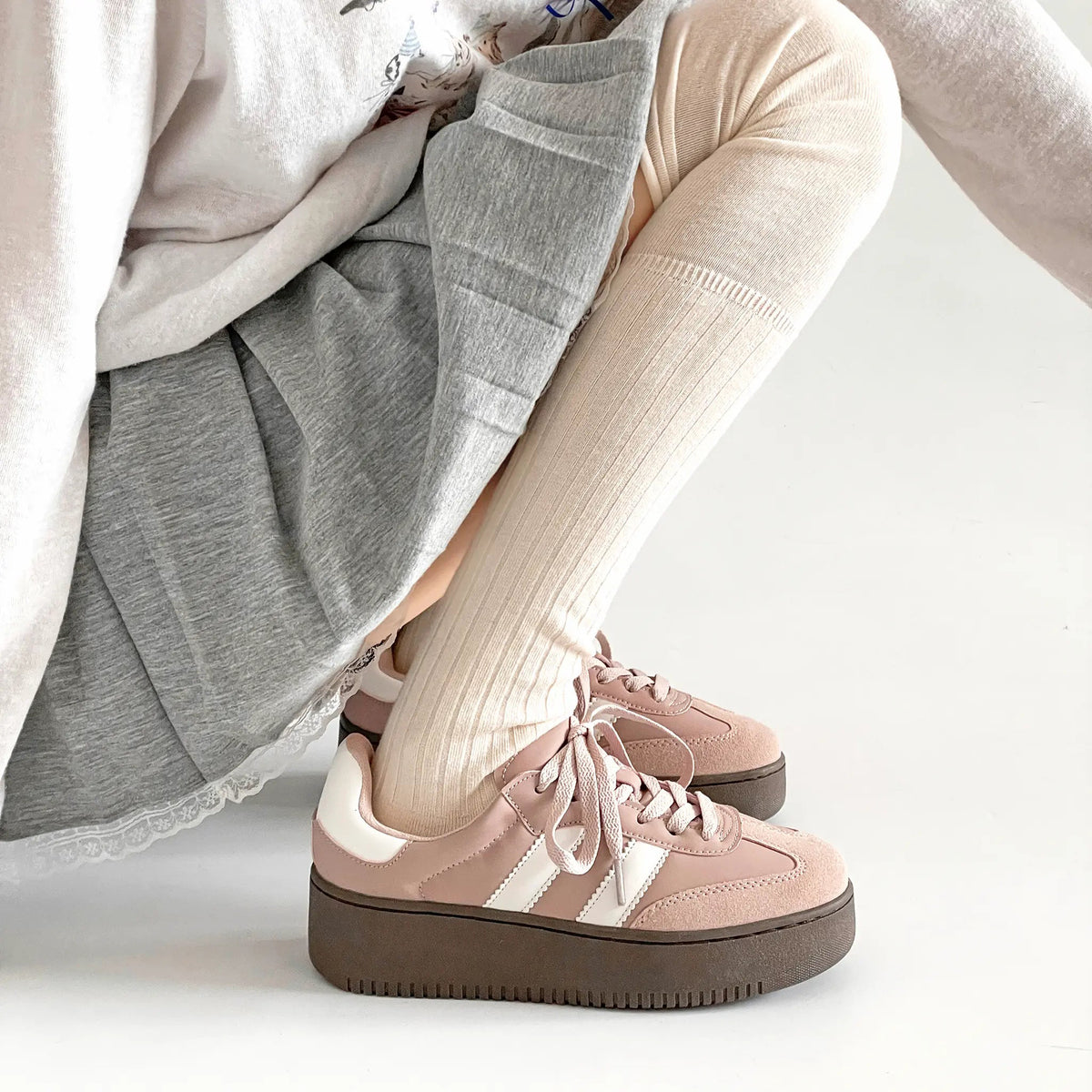 Shoes in Closet 軽量 厚底 ベーシック ダブルライン スニーカー 2448 スモークピンク SIC-2448_SK.PINK