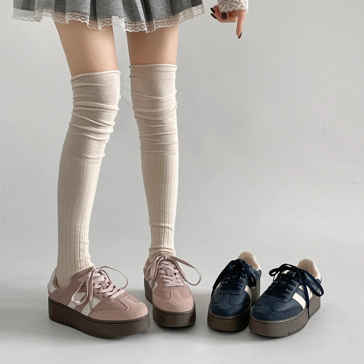 Shoes in Closet 軽量 厚底 ベーシック ダブルライン スニーカー 2448 スモークピンク SIC-2448_SK.PINK