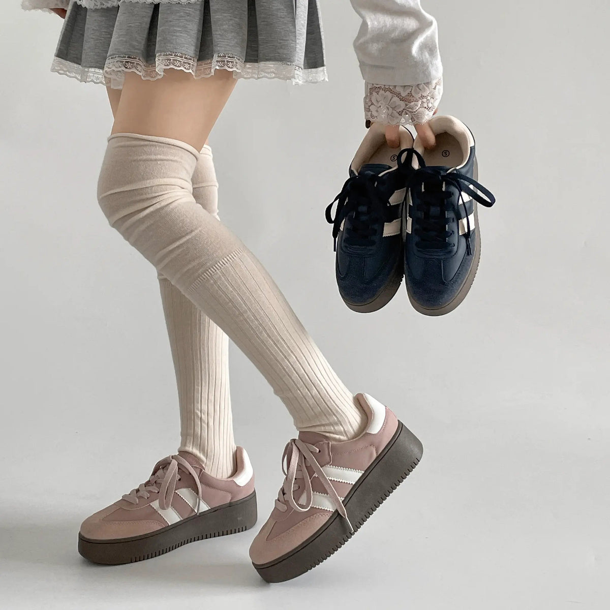 Shoes in Closet 軽量 厚底 ベーシック ダブルライン スニーカー 2448 スモークピンク SIC-2448_SK.PINK