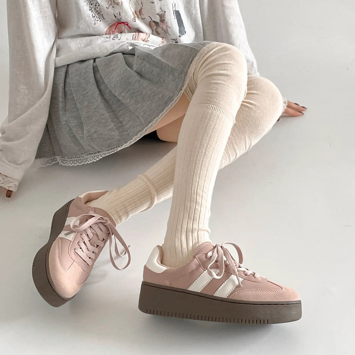 Shoes in Closet 軽量 厚底 ベーシック ダブルライン スニーカー 2448 スモークピンク SIC-2448_SK.PINK