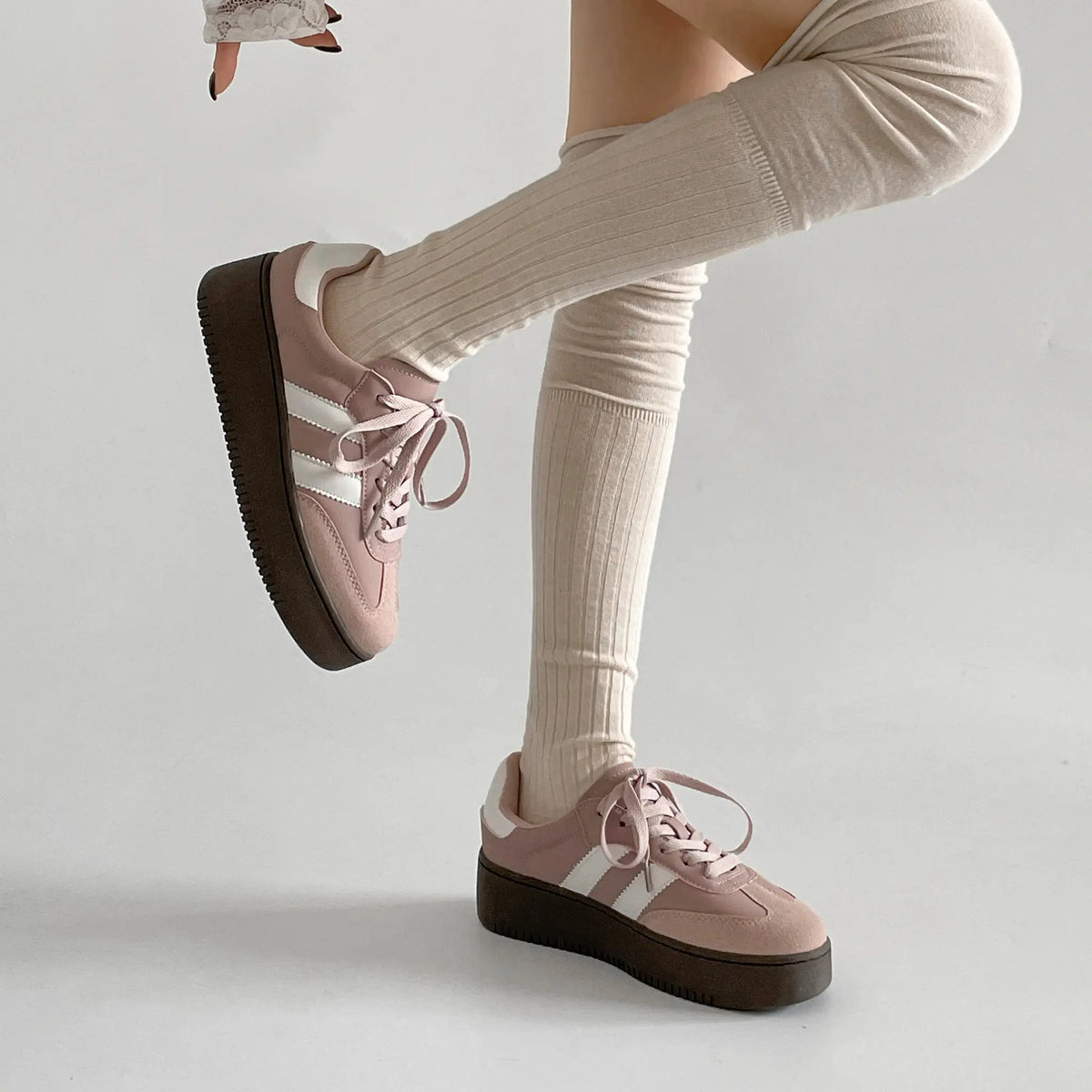 Shoes in Closet 軽量 厚底 ベーシック ダブルライン スニーカー 2448 スモークピンク SIC-2448_SK.PINK