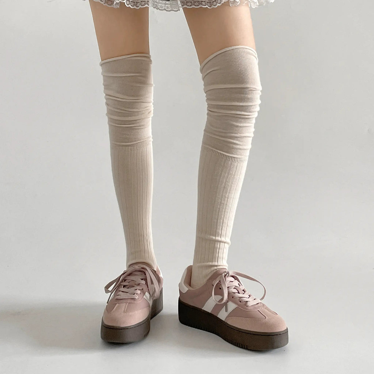 Shoes in Closet 軽量 厚底 ベーシック ダブルライン スニーカー 2448 スモークピンク SIC-2448_SK.PINK