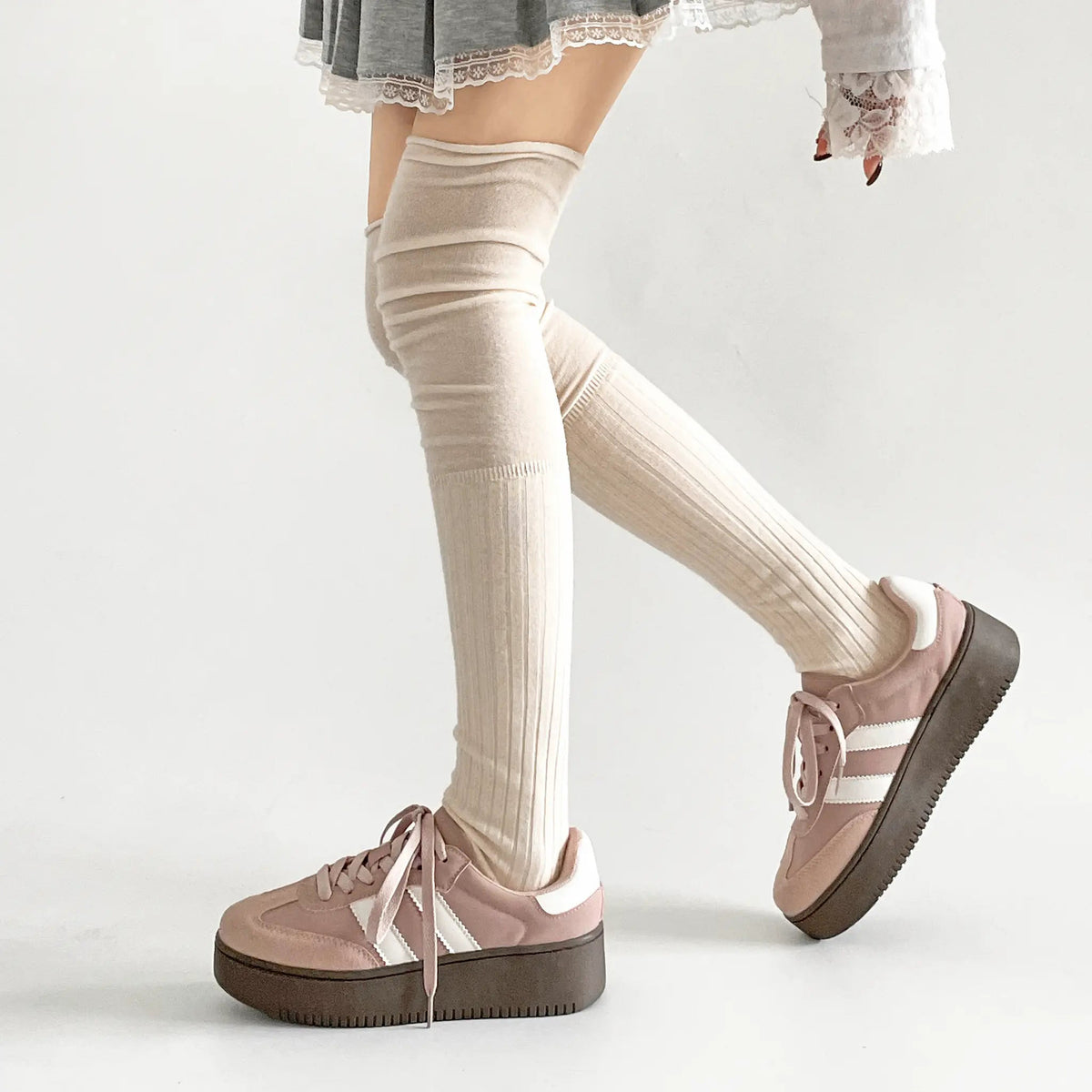 Shoes in Closet 軽量 厚底 ベーシック ダブルライン スニーカー 2448 スモークピンク SIC-2448_SK.PINK