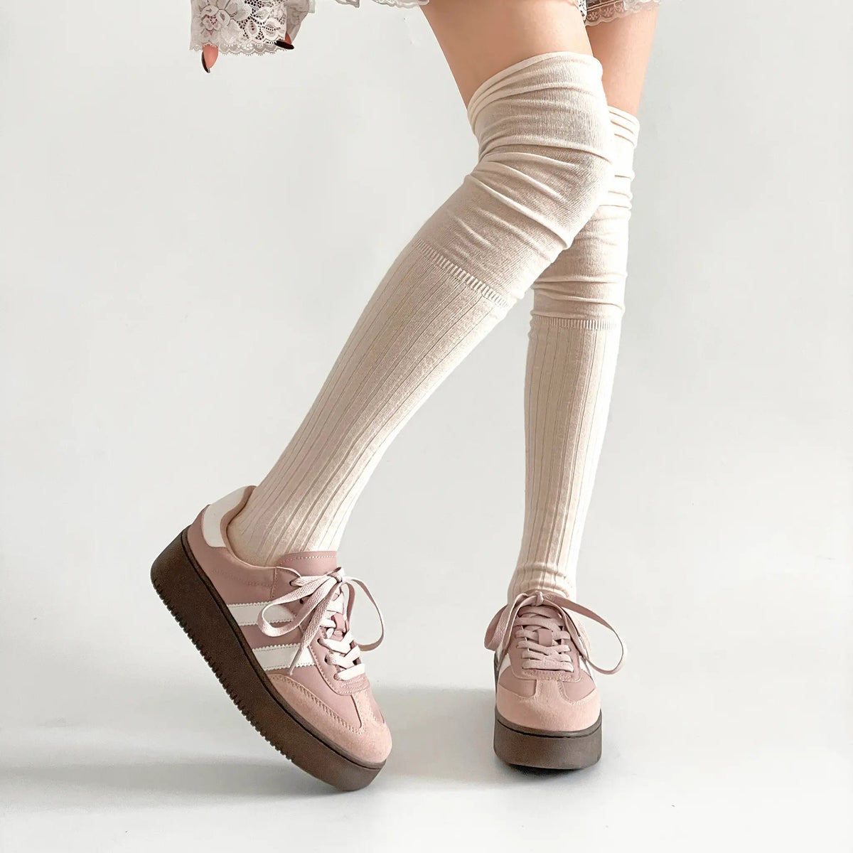 Shoes in Closet 軽量 厚底 ベーシック ダブルライン スニーカー 2448 スモークピンク SIC-2448_SK.PINK
