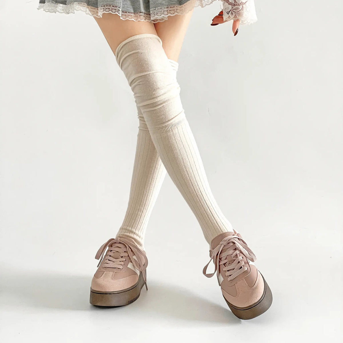Shoes in Closet 軽量 厚底 ベーシック ダブルライン スニーカー 2448 スモークピンク SIC-2448_SK.PINK