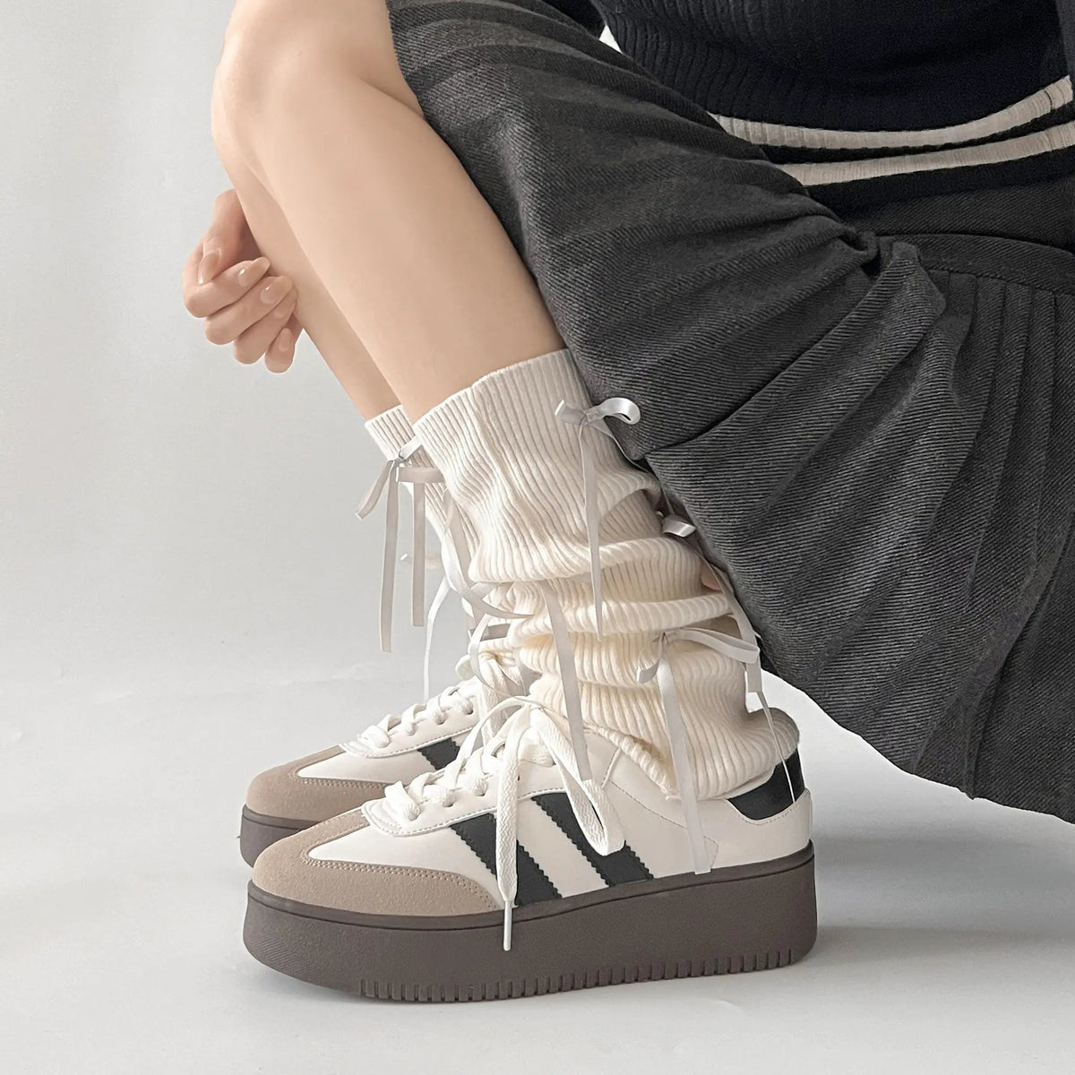Shoes in Closet 軽量 厚底 ベーシック ダブルライン スニーカー 2448 ホワイト SIC-2448_WHT