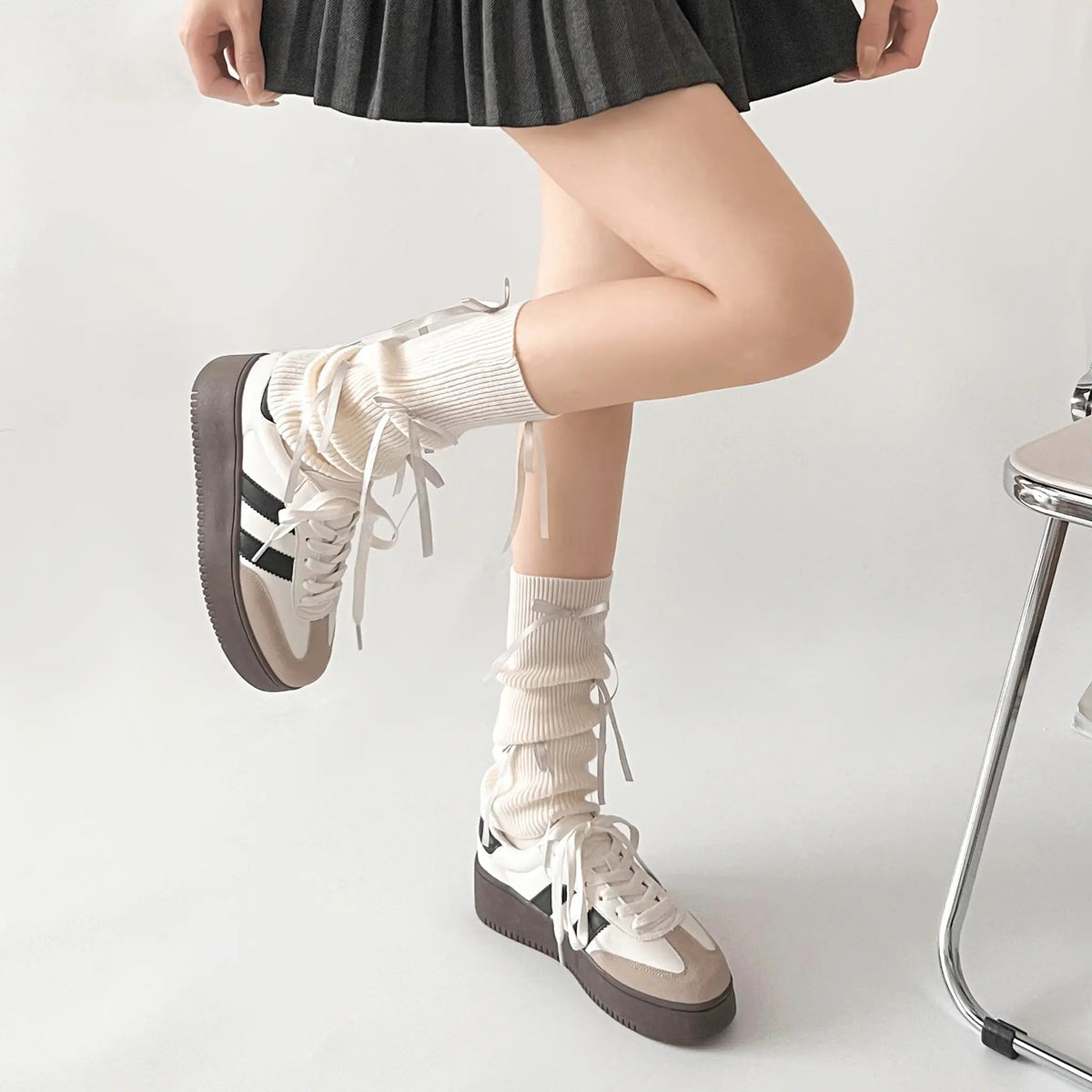 Shoes in Closet 軽量 厚底 ベーシック ダブルライン スニーカー 2448 ホワイト SIC-2448_WHT