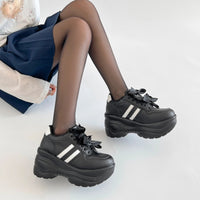 Shoes in Closet 軽量 厚底 スタイルアップソール メニーリボン ライン スニーカー2476 ブラック SIC-2476_BLK