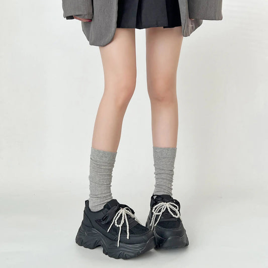 Shoes in Closet +6.5cm 軽量 厚底 2WAY パールリボン レース ボリューム スニーカー 2678 ブラック SIC-2678_BLK