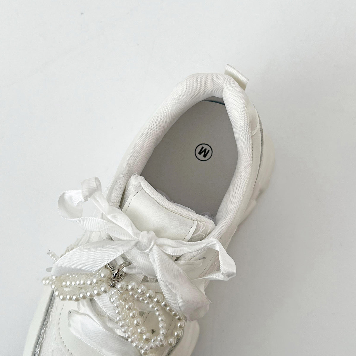 Shoes in Closet +6.5cm 軽量 厚底 2WAY パールリボン レース ボリューム スニーカー 2678 ホワイト SIC-2678_WHT
