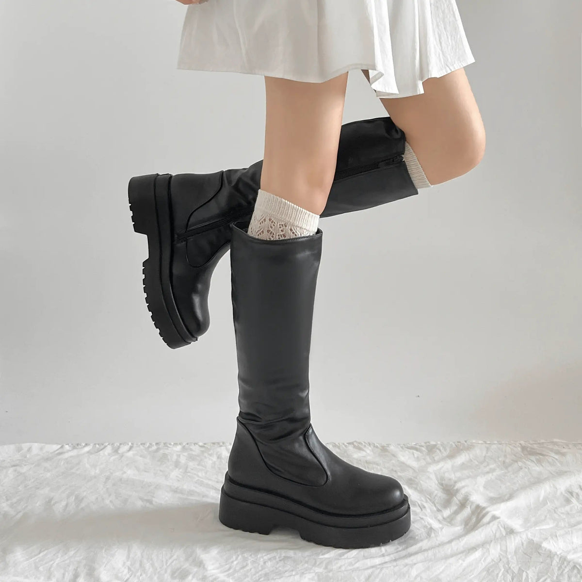 Shoes in Closet 軽量 厚底 2段ソール プレーン ロングブーツ 2698 ブラック SIC-2698_BLK/PU