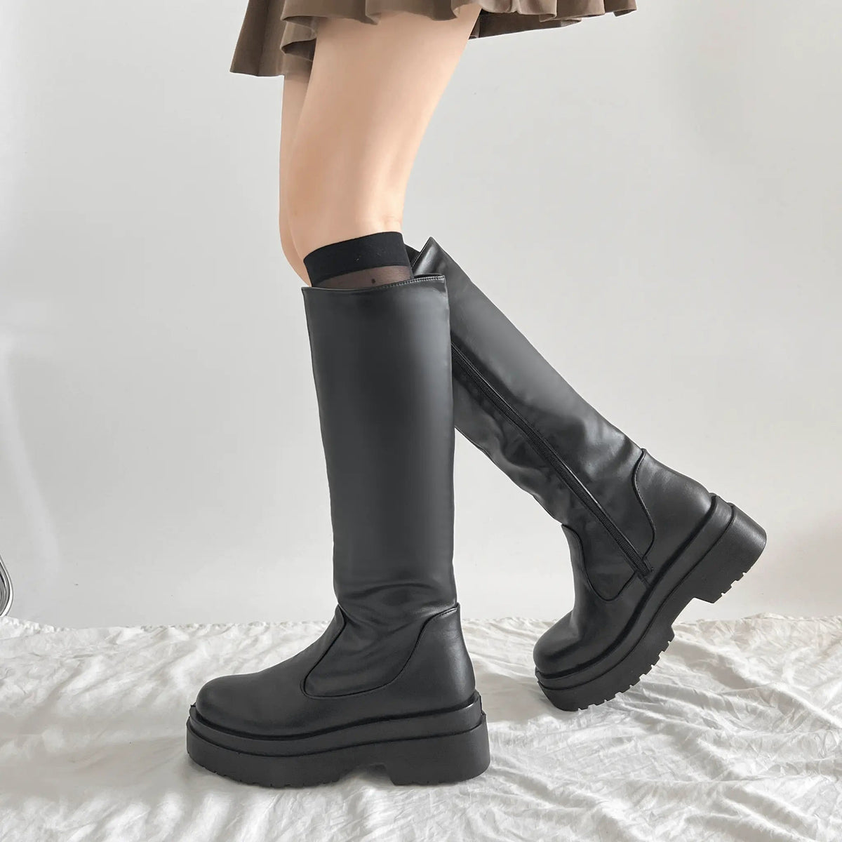 Shoes in Closet 軽量 厚底 2段ソール プレーン ロングブーツ 2698 ブラック SIC-2698_BLK/PU