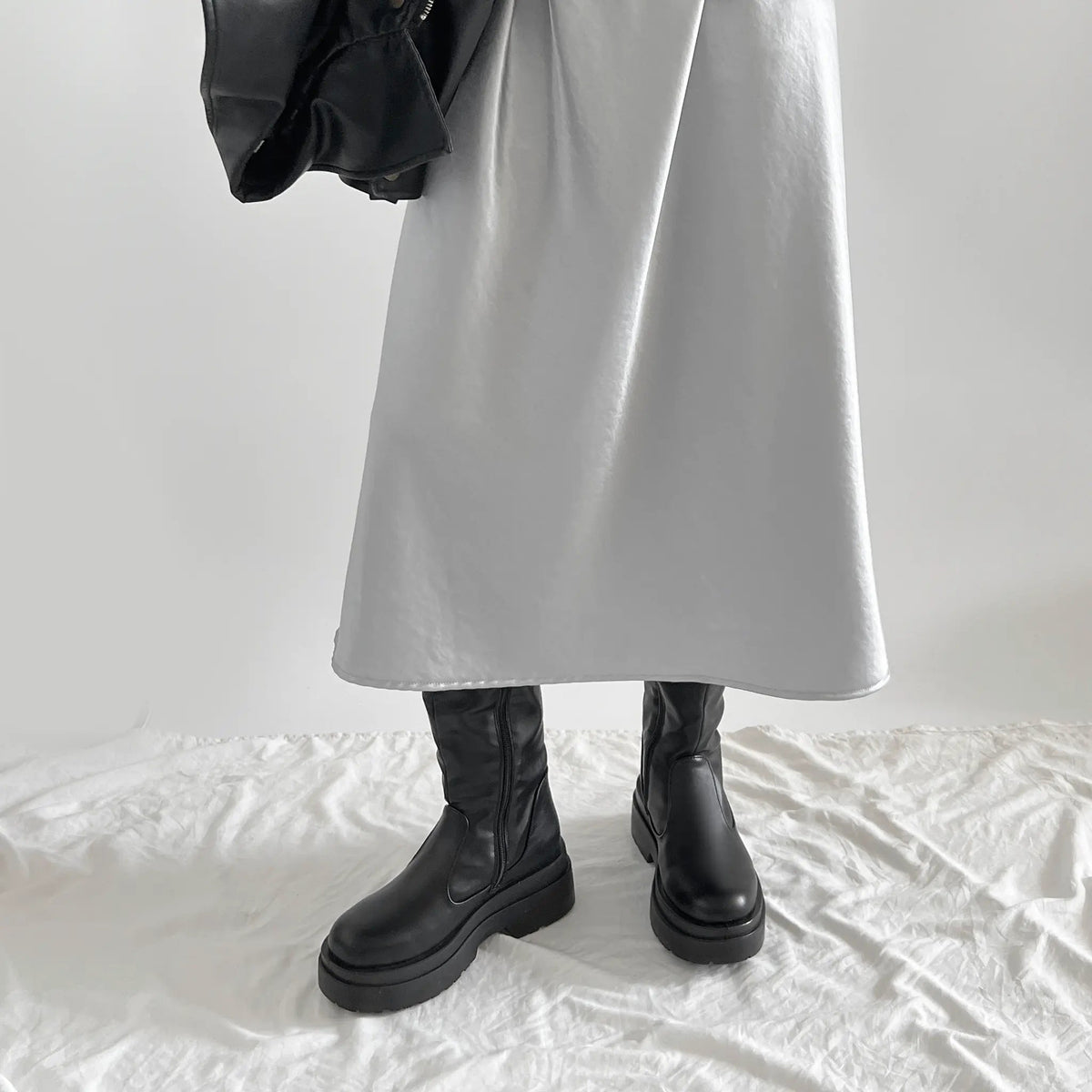 Shoes in Closet 軽量 厚底 2段ソール プレーン ロングブーツ 2698 ブラック SIC-2698_BLK/PU