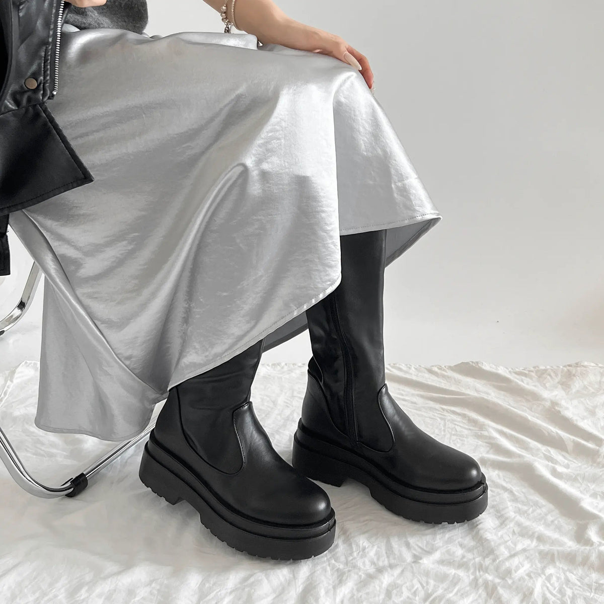 Shoes in Closet 軽量 厚底 2段ソール プレーン ロングブーツ 2698 ブラック SIC-2698_BLK/PU