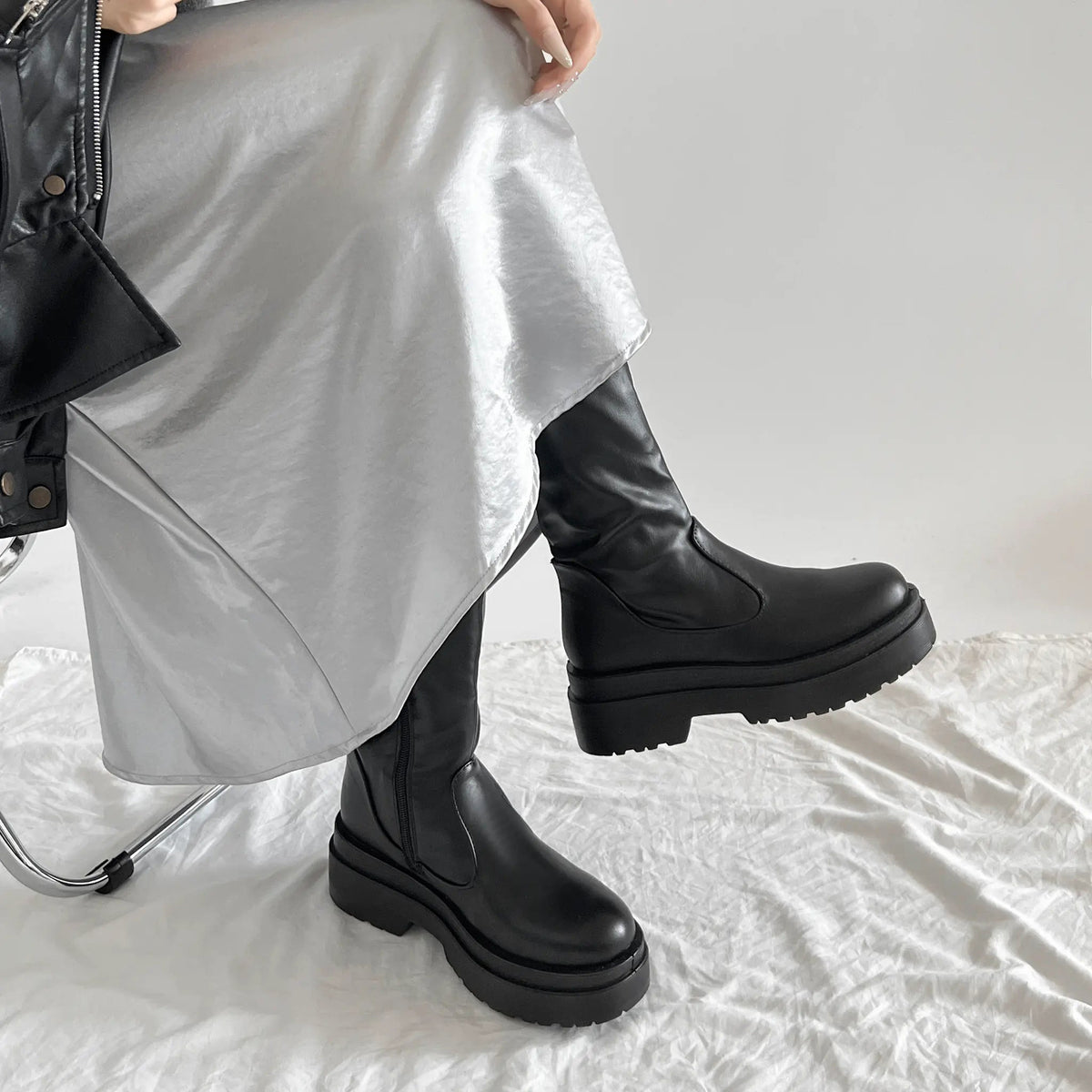 Shoes in Closet 軽量 厚底 2段ソール プレーン ロングブーツ 2698 ブラック SIC-2698_BLK/PU