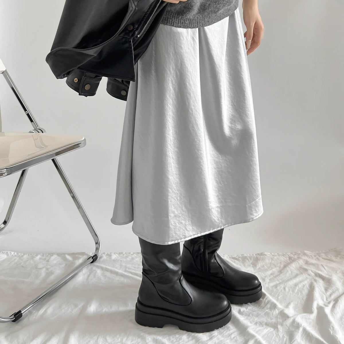 Shoes in Closet 軽量 厚底 2段ソール プレーン ロングブーツ 2698 ブラック SIC-2698_BLK/PU