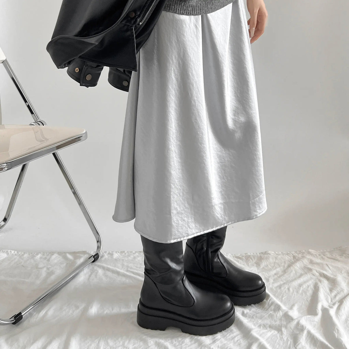 Shoes in Closet 軽量 厚底 2段ソール プレーン ロングブーツ 2698 ブラック SIC-2698_BLK/PU