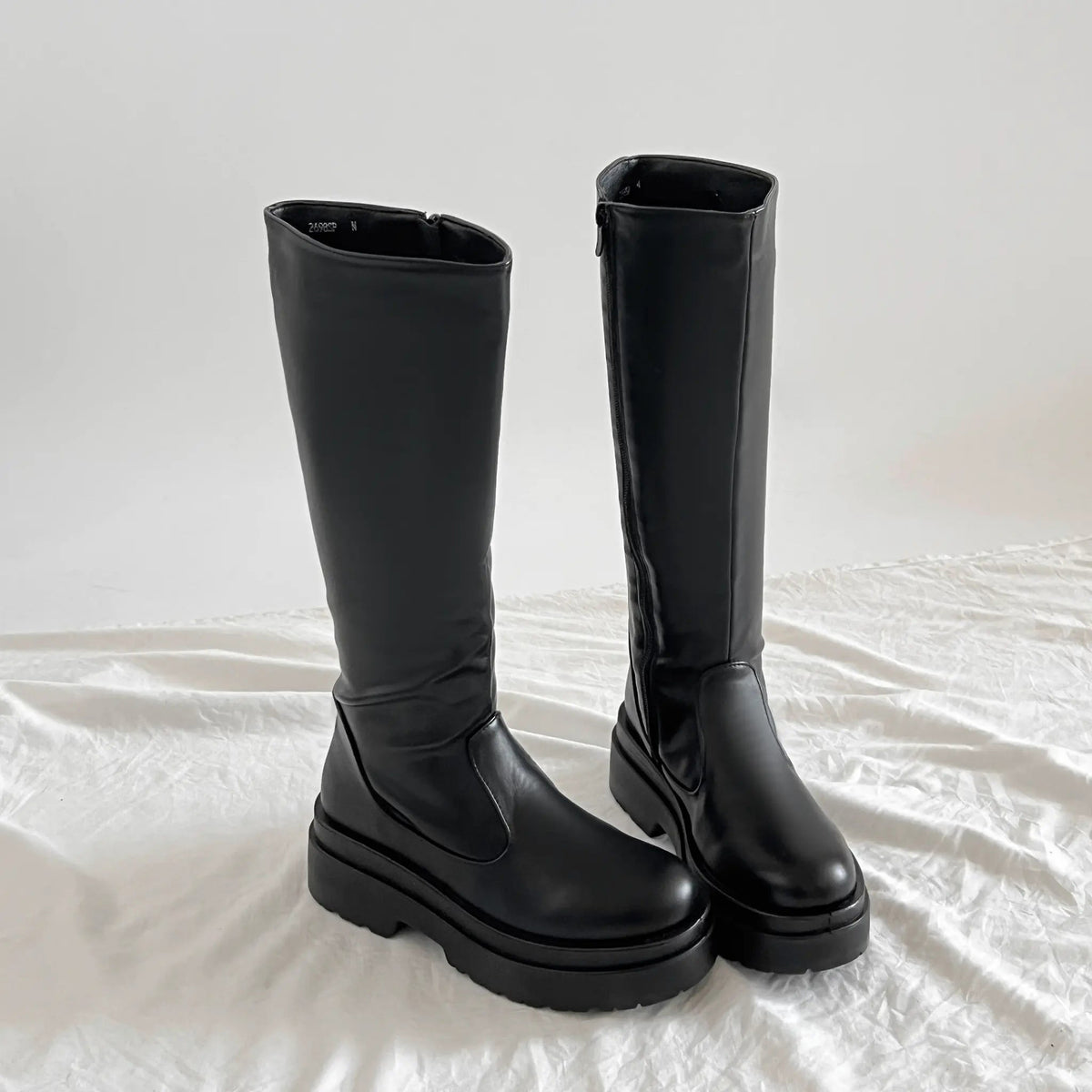 Shoes in Closet 軽量 厚底 2段ソール プレーン ロングブーツ 2698 ブラック SIC-2698_BLK/PU