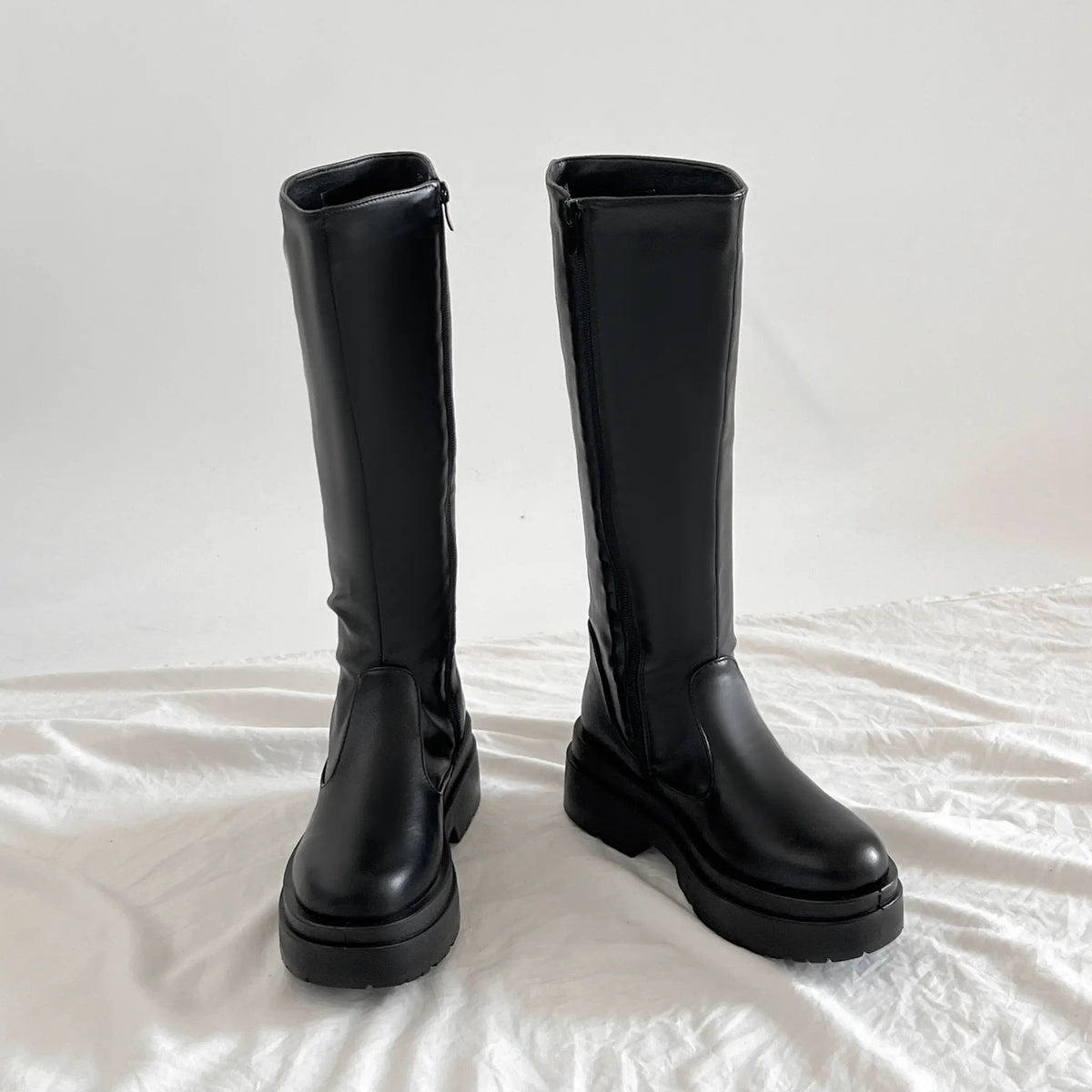 Shoes in Closet 軽量 厚底 2段ソール プレーン ロングブーツ 2698 ブラック SIC-2698_BLK/PU
