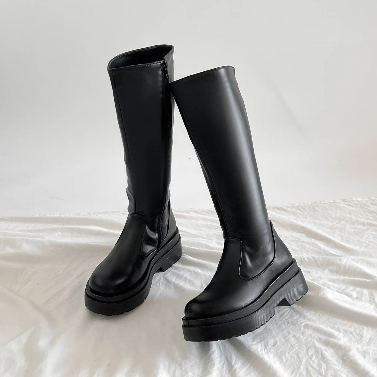 Shoes in Closet 軽量 厚底 2段ソール プレーン ロングブーツ 2698 ブラック SIC-2698_BLK/PU