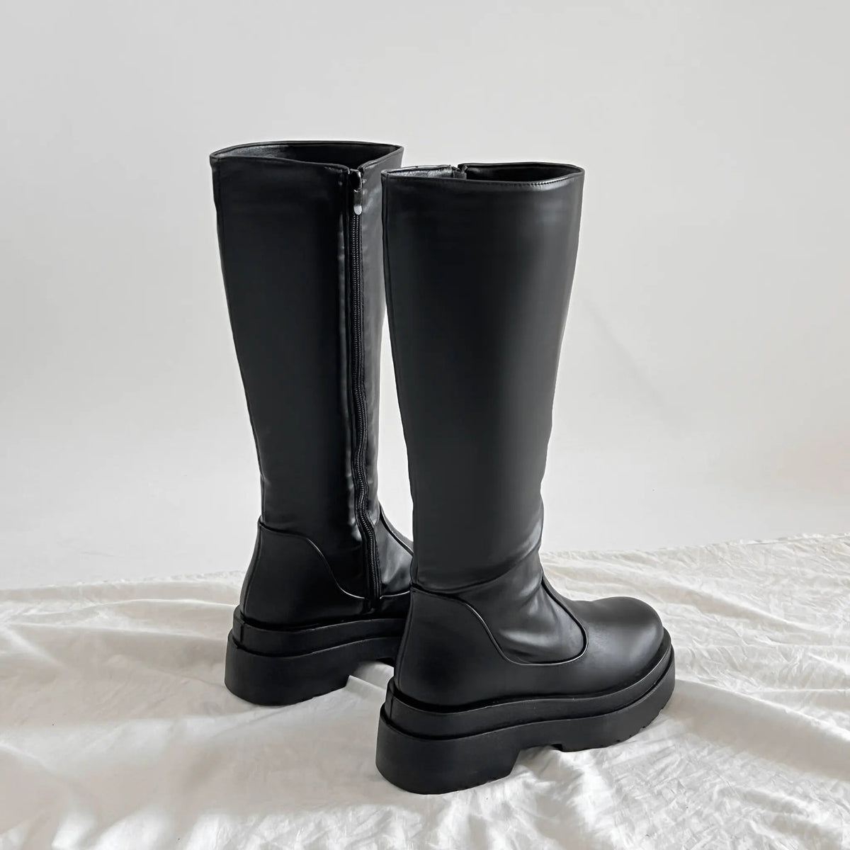 Shoes in Closet 軽量 厚底 2段ソール プレーン ロングブーツ 2698 ブラック SIC-2698_BLK/PU