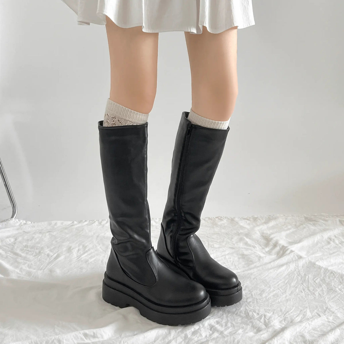 Shoes in Closet 軽量 厚底 2段ソール プレーン ロングブーツ 2698 ブラック SIC-2698_BLK/PU