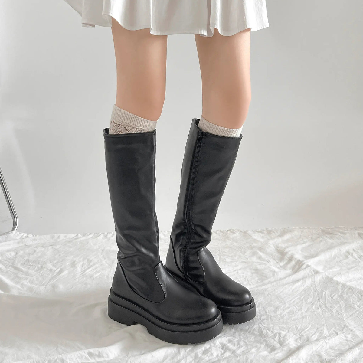 Shoes in Closet 軽量 厚底 2段ソール プレーン ロングブーツ 2698 ブラック SIC-2698_BLK/PU