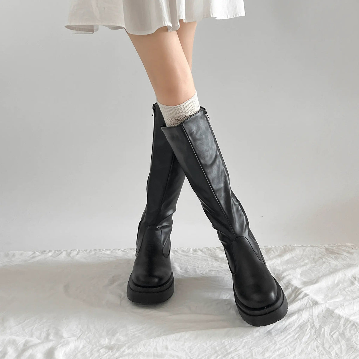 Shoes in Closet 軽量 厚底 2段ソール プレーン ロングブーツ 2698 ブラック SIC-2698_BLK/PU