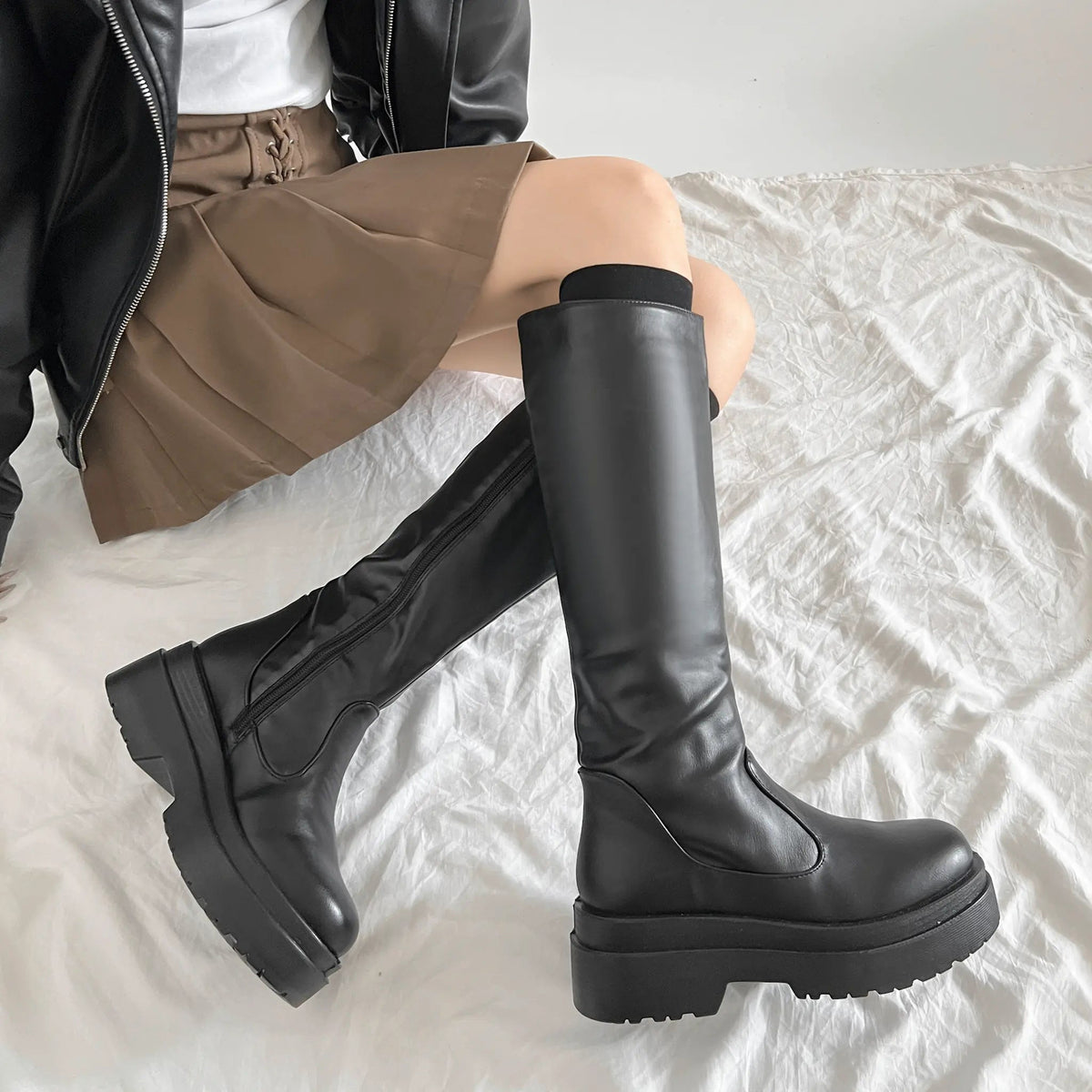 Shoes in Closet 軽量 厚底 2段ソール プレーン ロングブーツ 2698 ブラック SIC-2698_BLK/PU