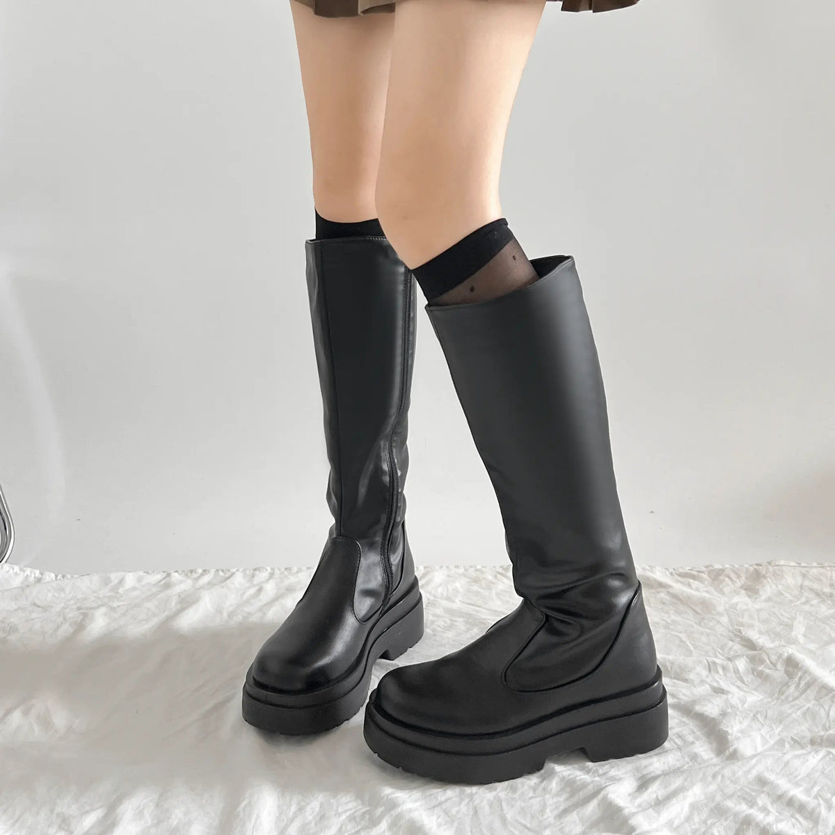 Shoes in Closet 軽量 厚底 2段ソール プレーン ロングブーツ 2698 ブラック SIC-2698_BLK/PU