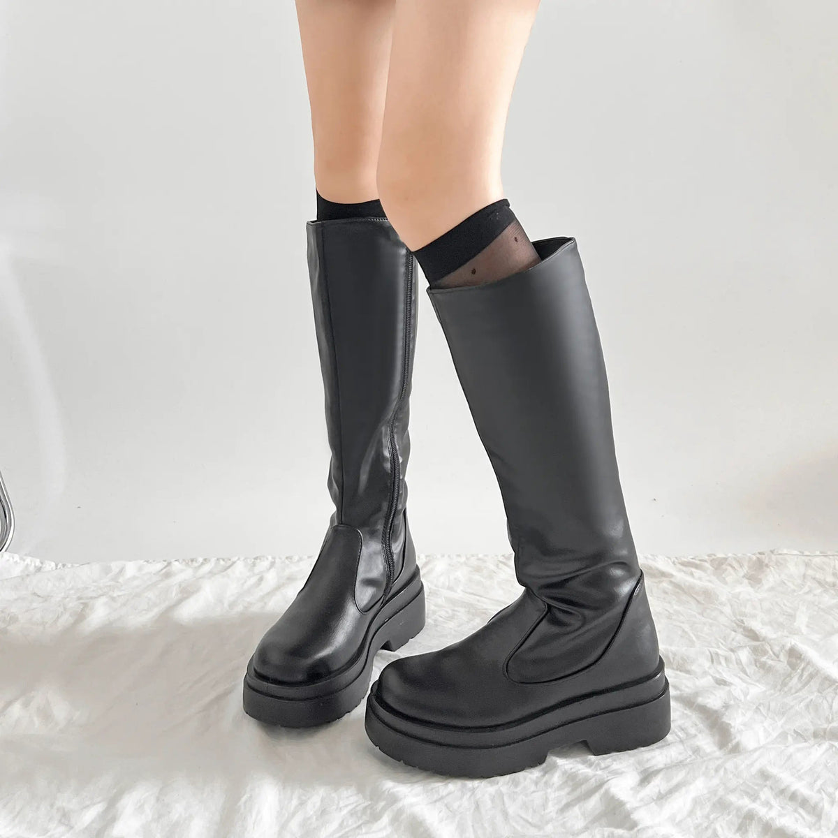 Shoes in Closet 軽量 厚底 2段ソール プレーン ロングブーツ 2698 ブラック SIC-2698_BLK/PU