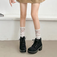 【SALE】 Shoes in Closet 《#極軽》 超軽量 厚底 レースアップ ヒール ショートブーツ 2805 ブラック/スウェード SIC-2805_BLK/S