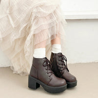 【SALE】 Shoes in Closet 《#極軽》 超軽量 厚底 レースアップ ヒール ショートブーツ 2805 ダークブラウン SIC-2805_D.BR/PU