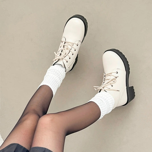 Shoes in Closet 超軽量 厚底 レースアップ ヒール ショートブーツ 2805 アイボリー SIC-2805_IV/PU