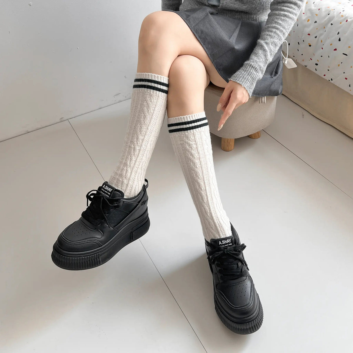 Shoes in Closet +7.5cm 厚底 インヒール入り レースアップ スニーカー 366 ブラック SIC-366_BLK