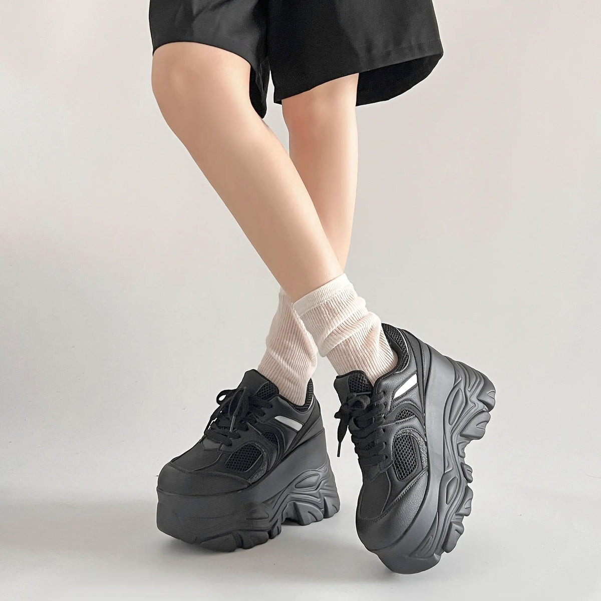 Shoes in Closet +10.5cm 厚底 ハイソール ラメMIX ボリューム スニーカー 536 ブラック SIC-536_BLK