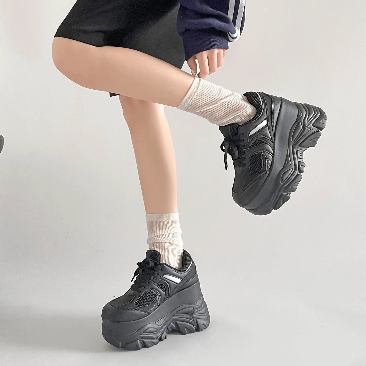 Shoes in Closet +10.5cm 厚底 ハイソール ラメMIX ボリューム スニーカー 536 ブラック SIC-536_BLK